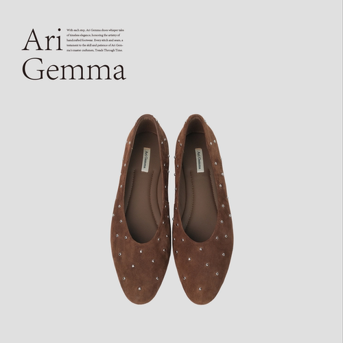 Ari Gemma｜原创设计铆钉平底浅口芭蕾鞋反绒尖头一脚蹬单鞋