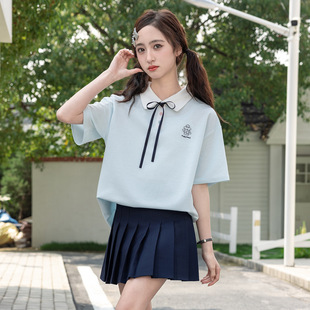 儿童短袖t恤女童polo衫学院风中大童夏季薄款初中生童装女装