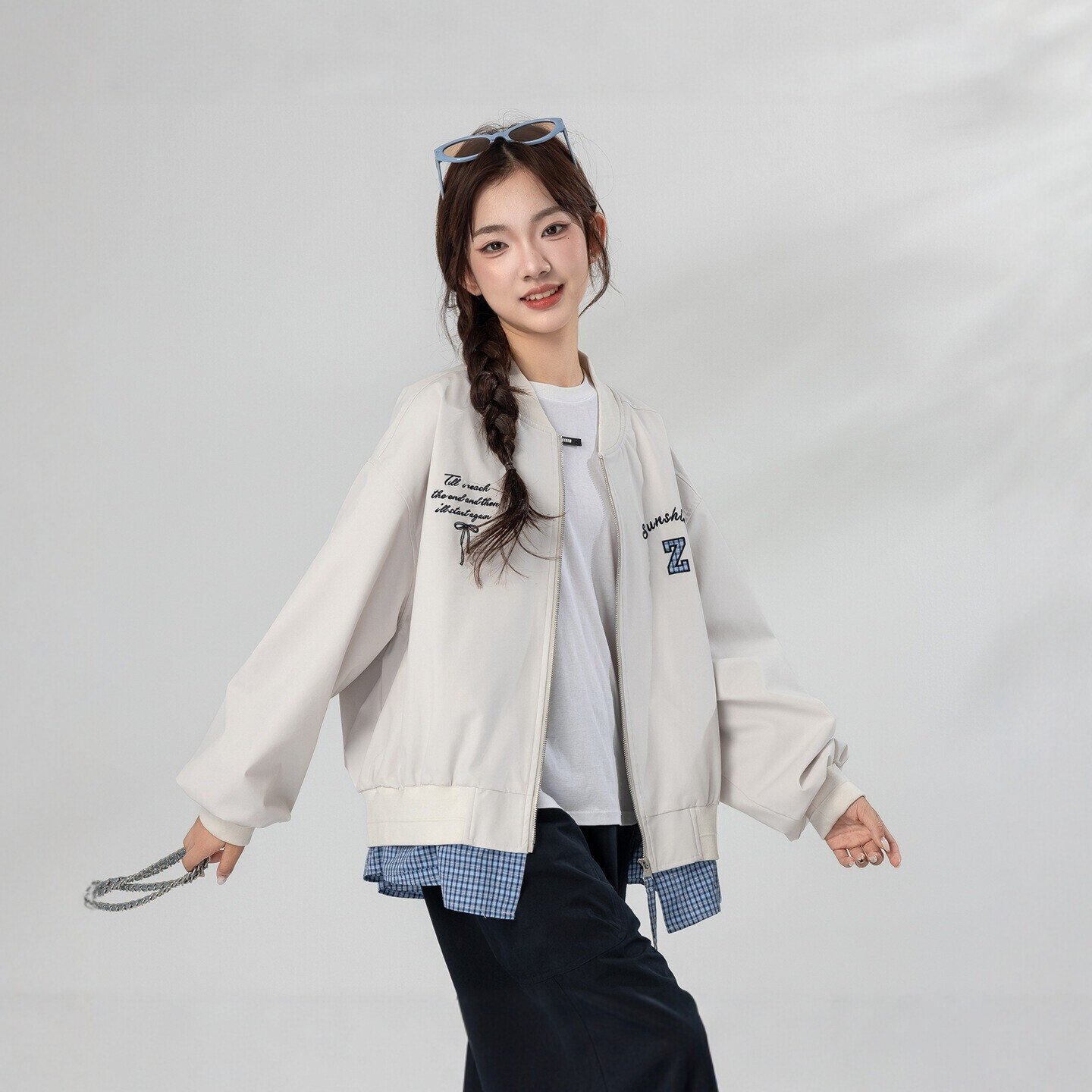 女大童春秋款美式休闲风棒球服青少年宽松刺绣夹克初中生百搭上衣