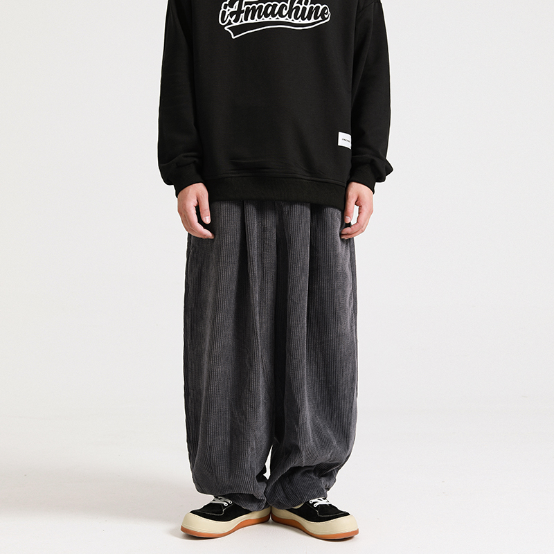 怕生的鹿复古工装灯芯绒哈伦裤