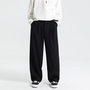 男宽松阔腿拖地休闲长裤 日系通勤百搭黑色垂感直筒西裤 鹿 怕生