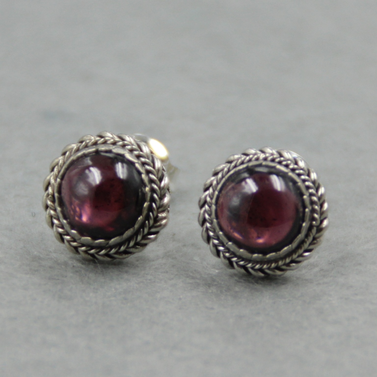 饰品纯银镶嵌手工石榴石复古耳钉
