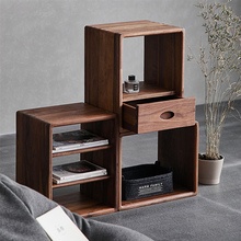 北欧实木矮书柜胡桃色自由组合格子柜日式落地书架客厅置物架收纳