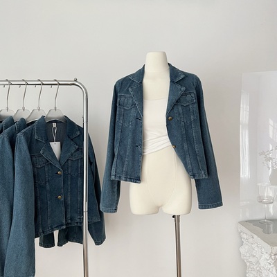 opening自制 蓝调时刻 私服复古做旧牛仔外套女早秋韩系小众上衣