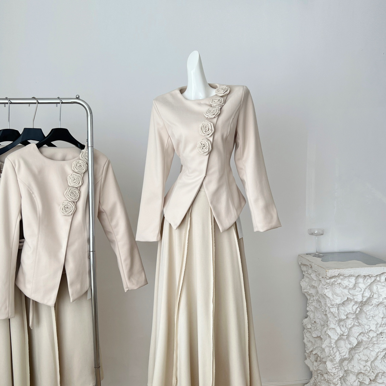 Barb Chill短款毛呢外套新中式套装女秋冬大衣老钱风穿搭大摆长裙