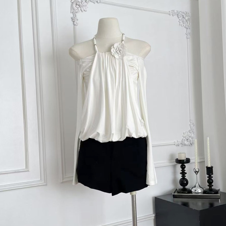 Wuu2sweet吴太甜 纯欲立体褶皱一字肩长袖T恤女修身显瘦早秋上衣