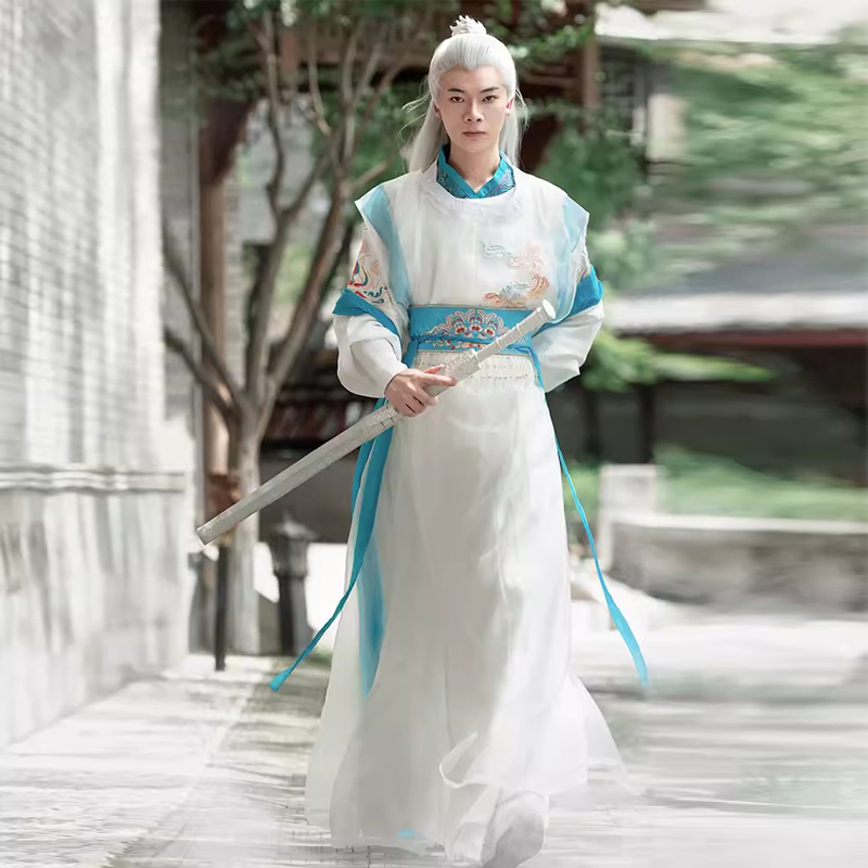 男款汉服圆领袍唐制古装黑色系春秋新款侠客冥夜白色明制古风道袍