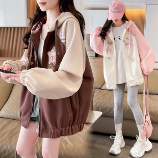 2026春季夹克棒球服学院风连帽撞色百搭宽松初高中生外套女