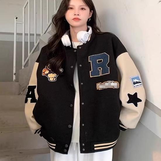 加棉加厚棒球服2024秋冬新款胖MM宽松大码休闲百搭学生夹克外套女