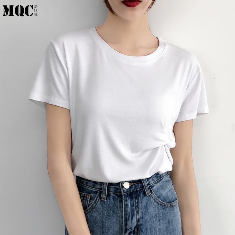 夏季个性打结宽松短袖圆领t恤女上衣新款纯色纯棉套头休闲体恤