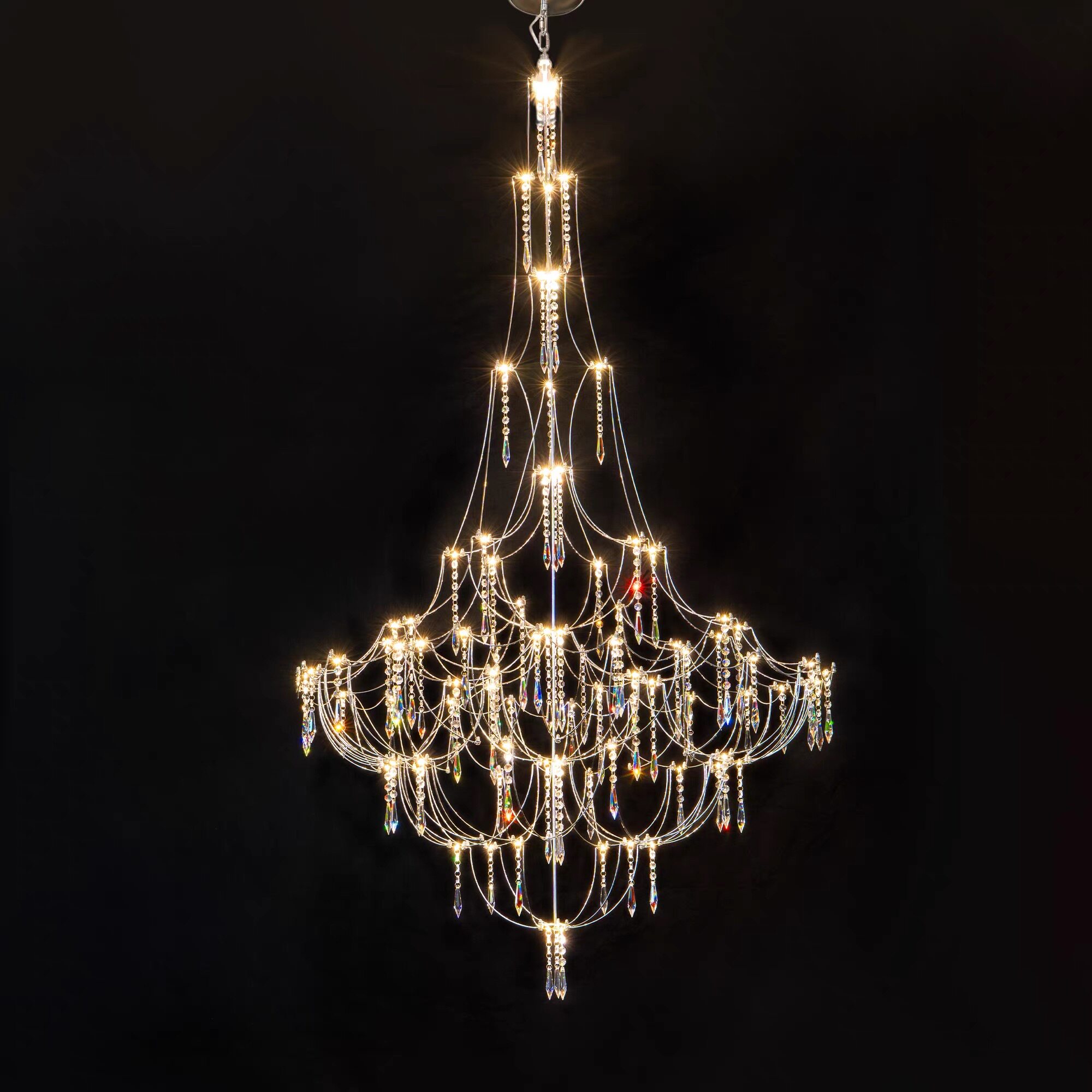 萤火虫水晶吊灯loft复式楼挑空客厅别墅大吊灯楼梯高档电镀法式灯