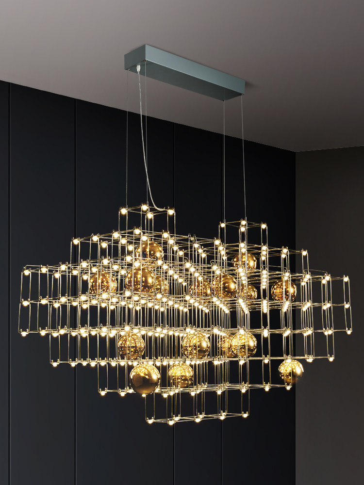 后现代别墅餐厅吊灯loft公寓复式楼中空挑空客厅吊灯满天星轻奢灯