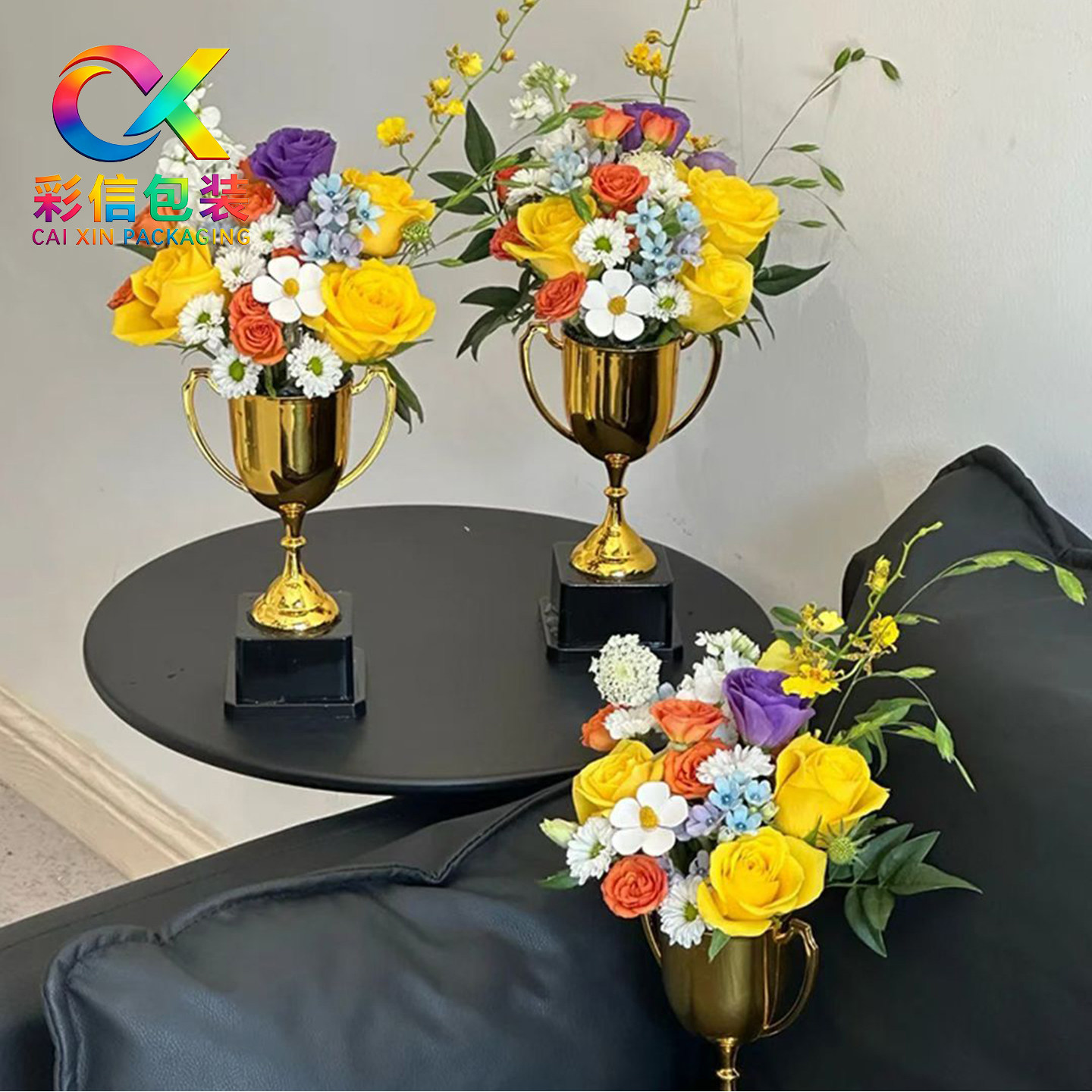 彩信金色空心奖杯插花材料
