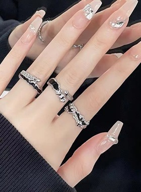 暗黑冷淡风滴油开口食指情侣戒小众设计高级感轻奢时尚2023年