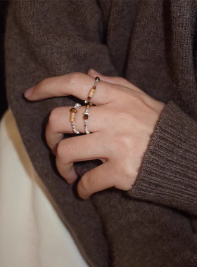 虎眼石弹力戒指女小众高级感轻奢食指戒文艺复古设计感指环