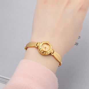 老海达牌圆形复古小巧精致手链手镯镀金女手动机械表库存全新