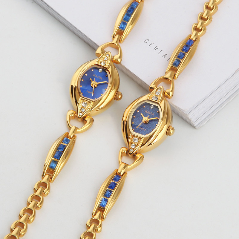 上海海达手表haida镀金镶蓝钻 时尚女表 小巧手链石英表