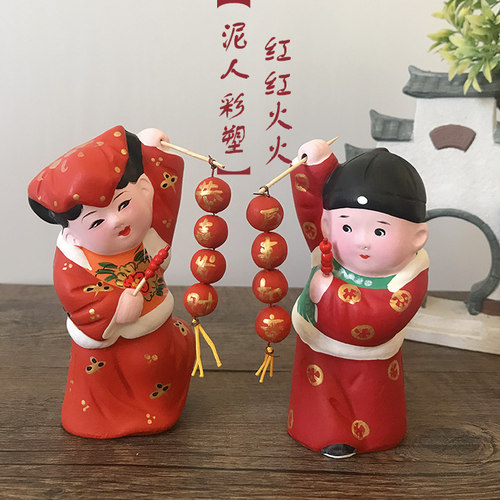 泥人张彩塑红红火火正品