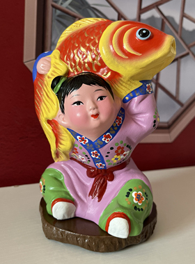 【连年有余】中式摆件泥人张彩塑彩绘泥塑娃娃吉祥寓意桌面摆件