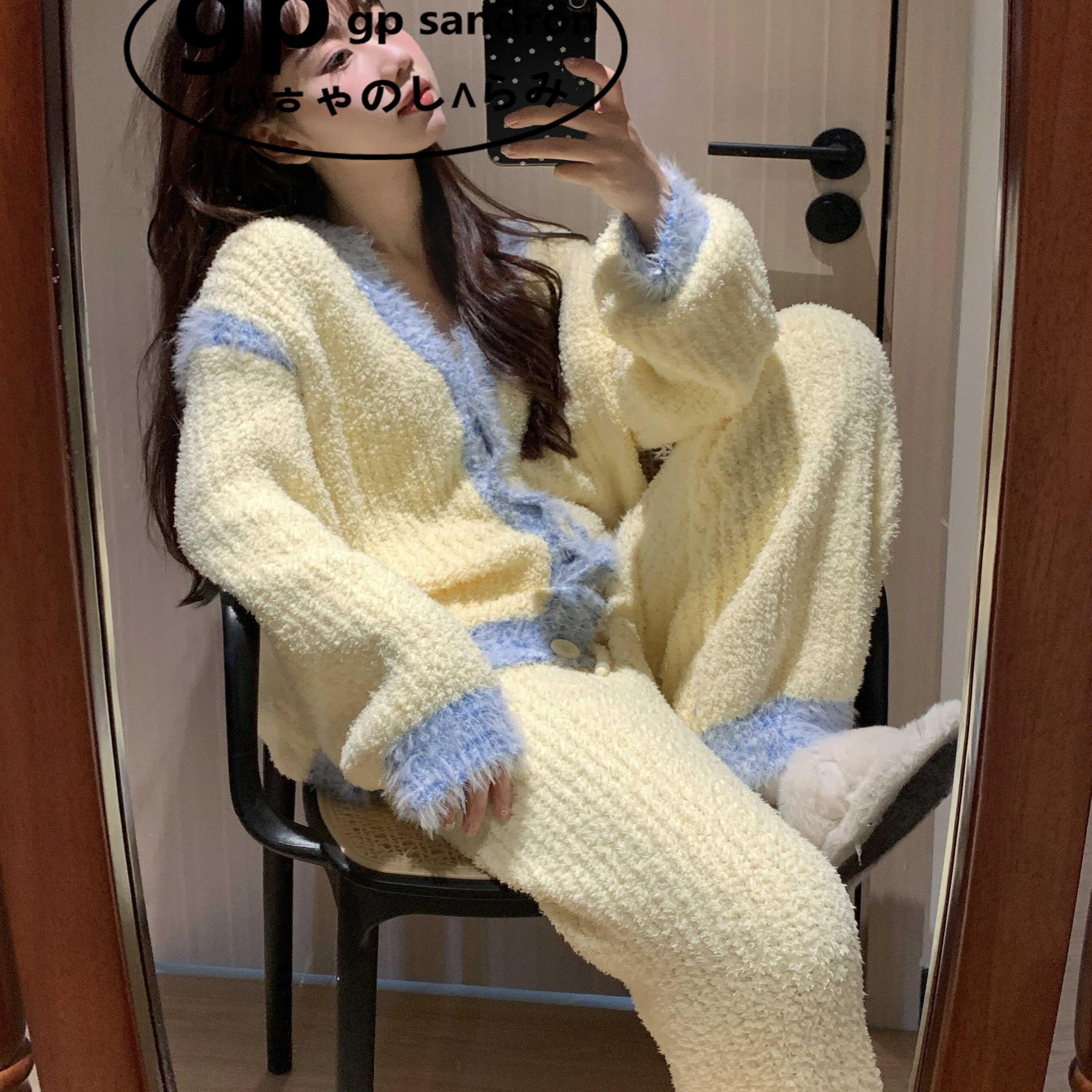 日本gp针织睡衣女冬季加厚保暖