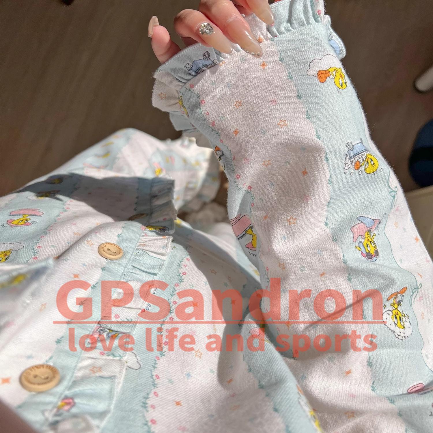 GP Sandron可爱卡通小黄鸭睡衣女春秋季外穿大码花边长袖家居服