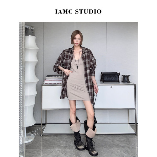 IAMCPLUS 2026SS 格子衬衣+毛衣吊带裙套装