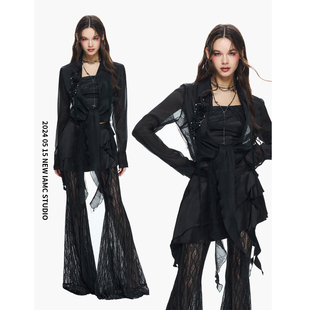 套装 IAMCPLUS 夏季 清冷飘带防晒衣白噪蕾丝吊带喇叭裤 女 浪漫法式