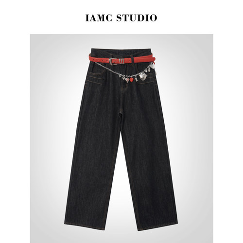 IAMCPLUS 2025AW 丹宁色直筒阔腿牛仔裤加绒
