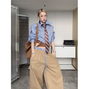 型拼接腰带复古蓝色条纹衬衣 阔肩版 IAMCPLUS 2025AW