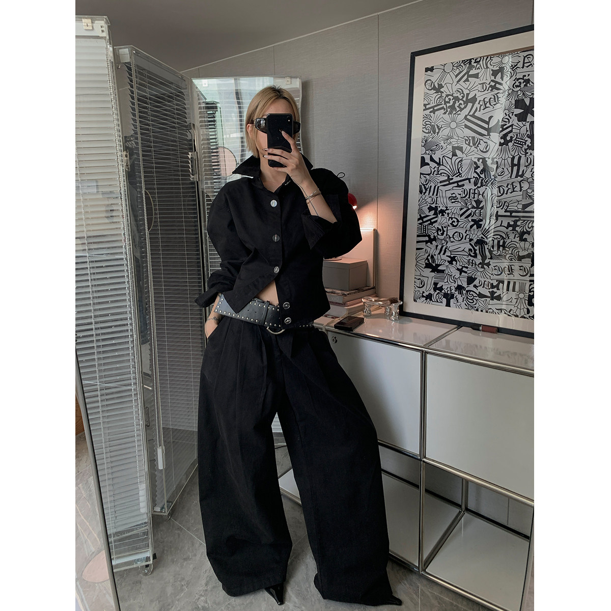 IAMCPLUS 2025AW 纽扣设计廓形收腰衬衫+廓形弯刀直筒裤套装