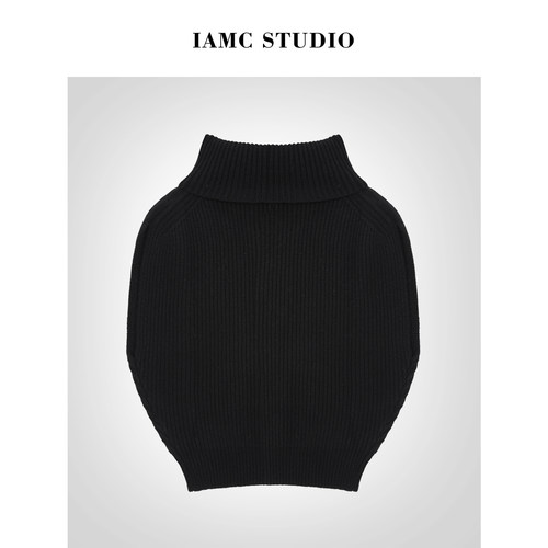 IAMCPLUS 2025AW 极简风高领针织毛衣女黑色宽松显瘦百搭针织衫