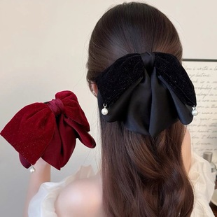 满天星丝绒抓夹马尾夹高级感秋冬半扎发夹红色蝴蝶结百搭头饰发夹