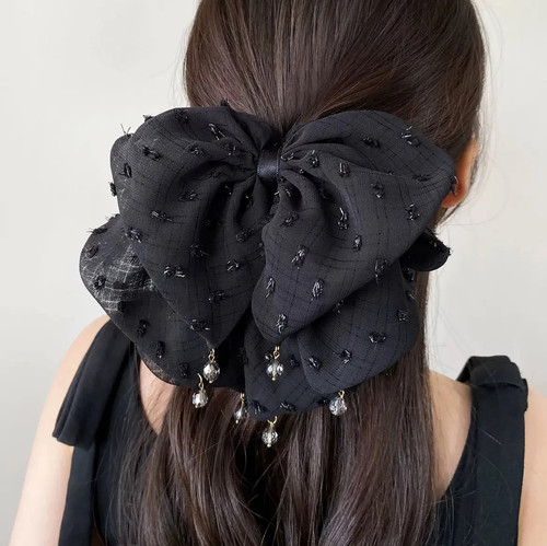星光闪耀赫本风马尾夹网纱多层蝴蝶结抓夹高级感半扎发夹头饰2026