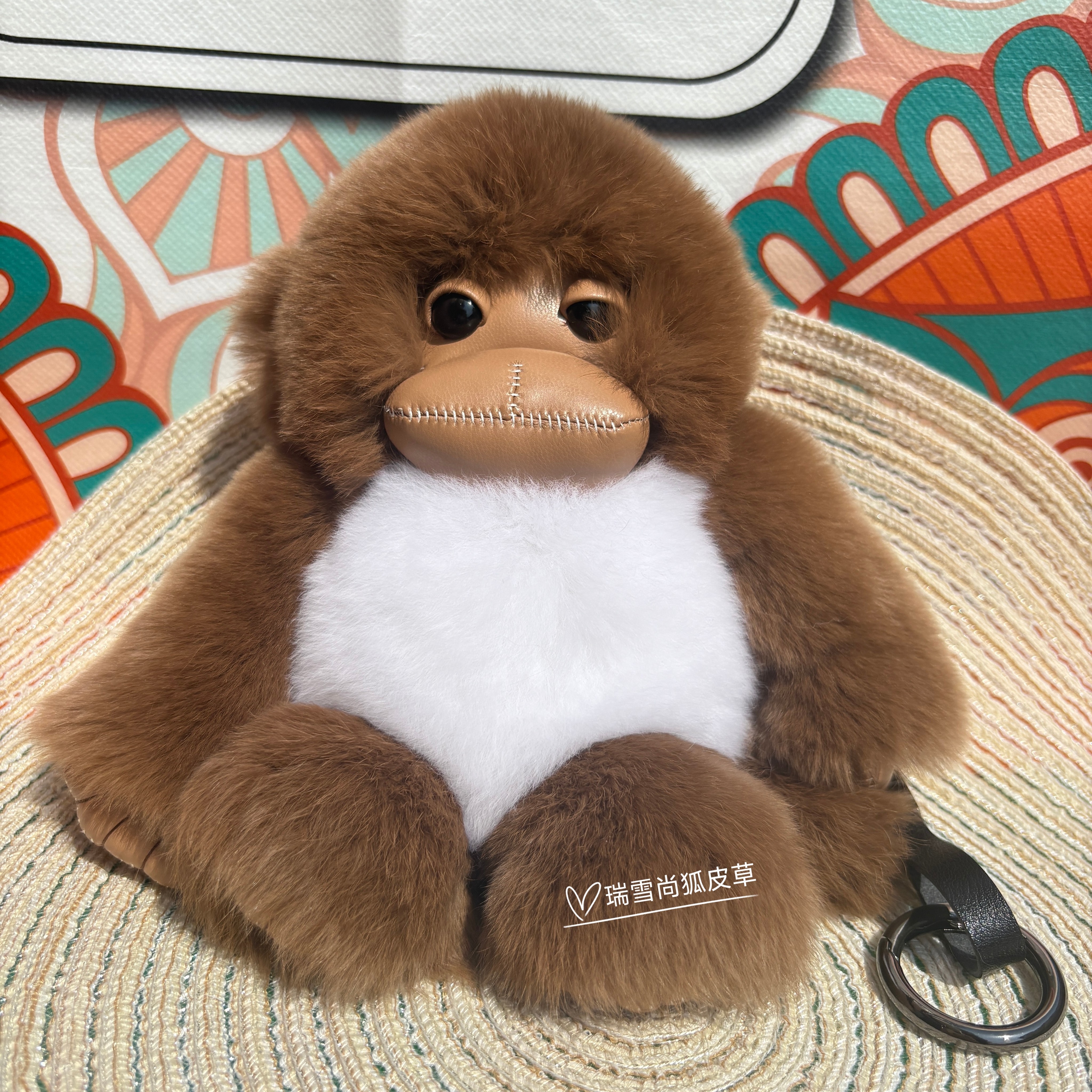 真皮草獭兔小猴子汽车钥匙扣挂件ins可爱公仔玩偶书包挂饰礼物