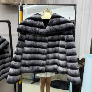 外套 仿皮草秋冬季 新款 青紫兰龙猫颜色大方领女士短款 仿獭兔毛时尚