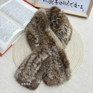 真皮草时尚兔毛编织围巾男女士交叉皮草围脖秋冬双面百搭加厚保暖