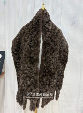 韩版真獭兔毛编织加宽大围脖真皮草大披肩流苏围巾斗篷真皮草披肩