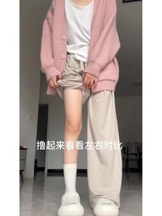 浪潮大码奶茶色裤子糯米裤女春款梨形身材显瘦慵懒风阔腿休闲裤子