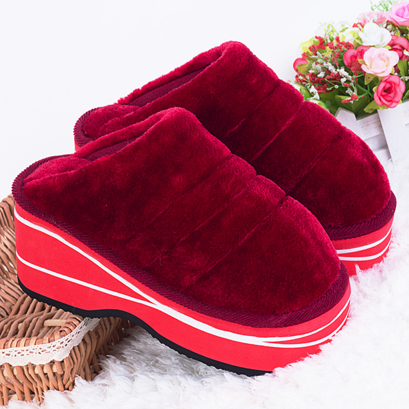 棉拖鞋女冬季高跟厚底秋冬棉拖鞋