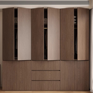 定制蜂窝铝合金衣柜宋氏美学胡桃木色家用卧室一门到顶全铝大衣橱