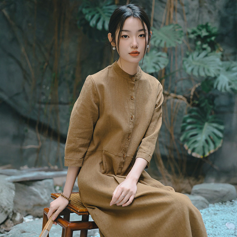棉麻女装2025春季新款高级感连衣裙
