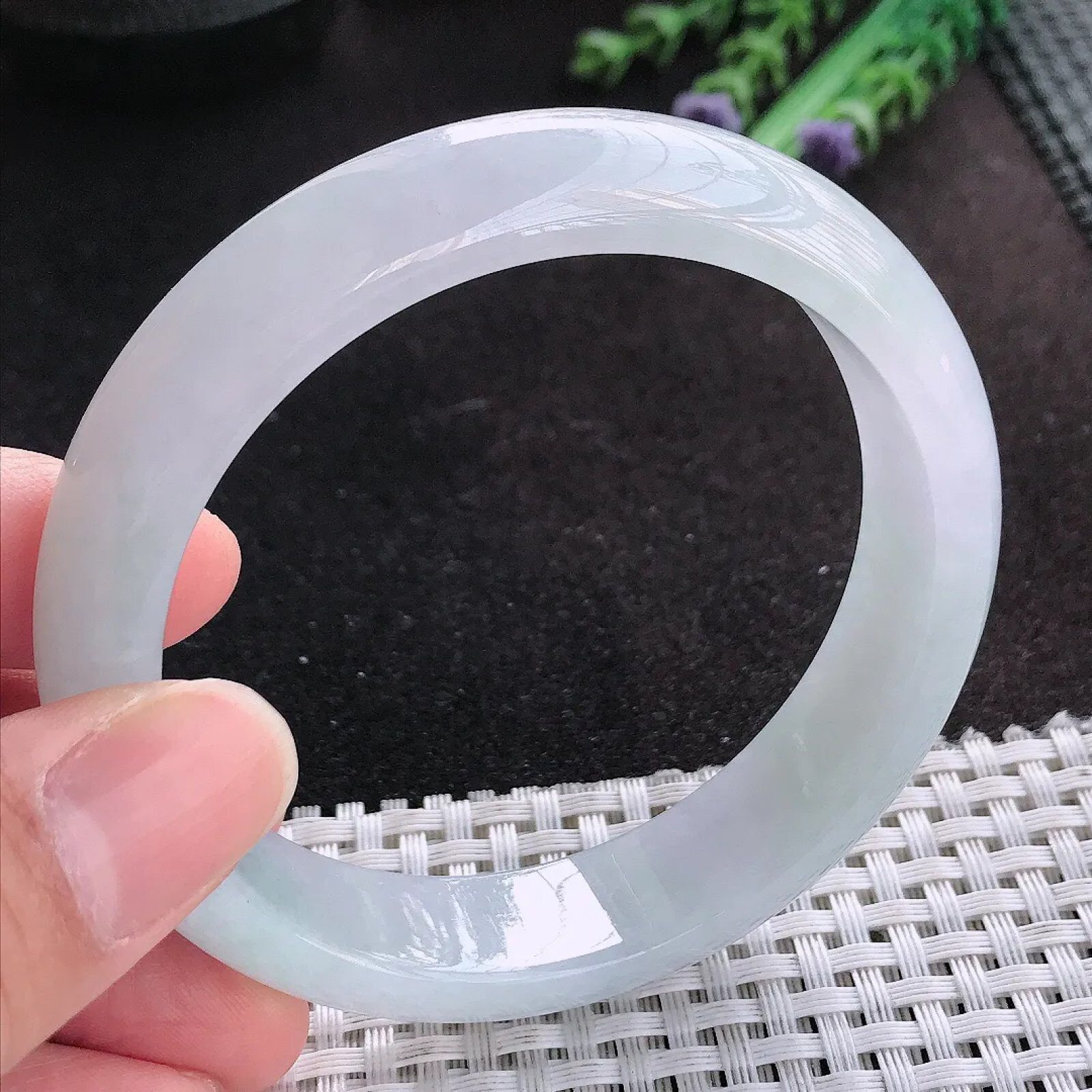 【假一赔十】缅甸A货翡翠59.5/14.4/8.2老坑冰胶果冻白净冰晴手镯