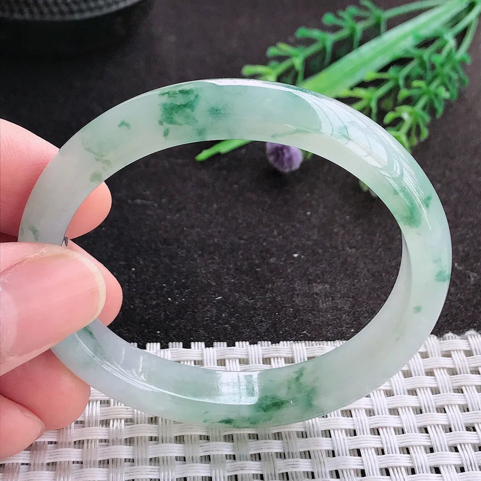 缅甸A货翡翠53/46/11.3/7.3老坑冰胶水灵冰飘花贵妃手镯翡翠玉镯