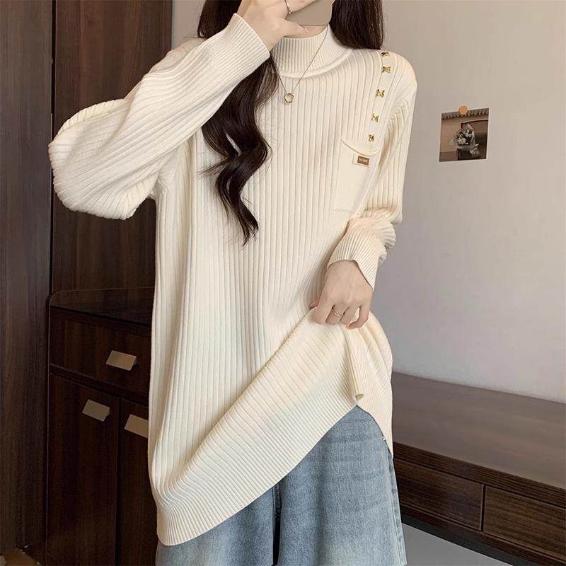 半高领针织打底衫女秋冬2026新款洋派减龄大尺码女装中长版休闲毛