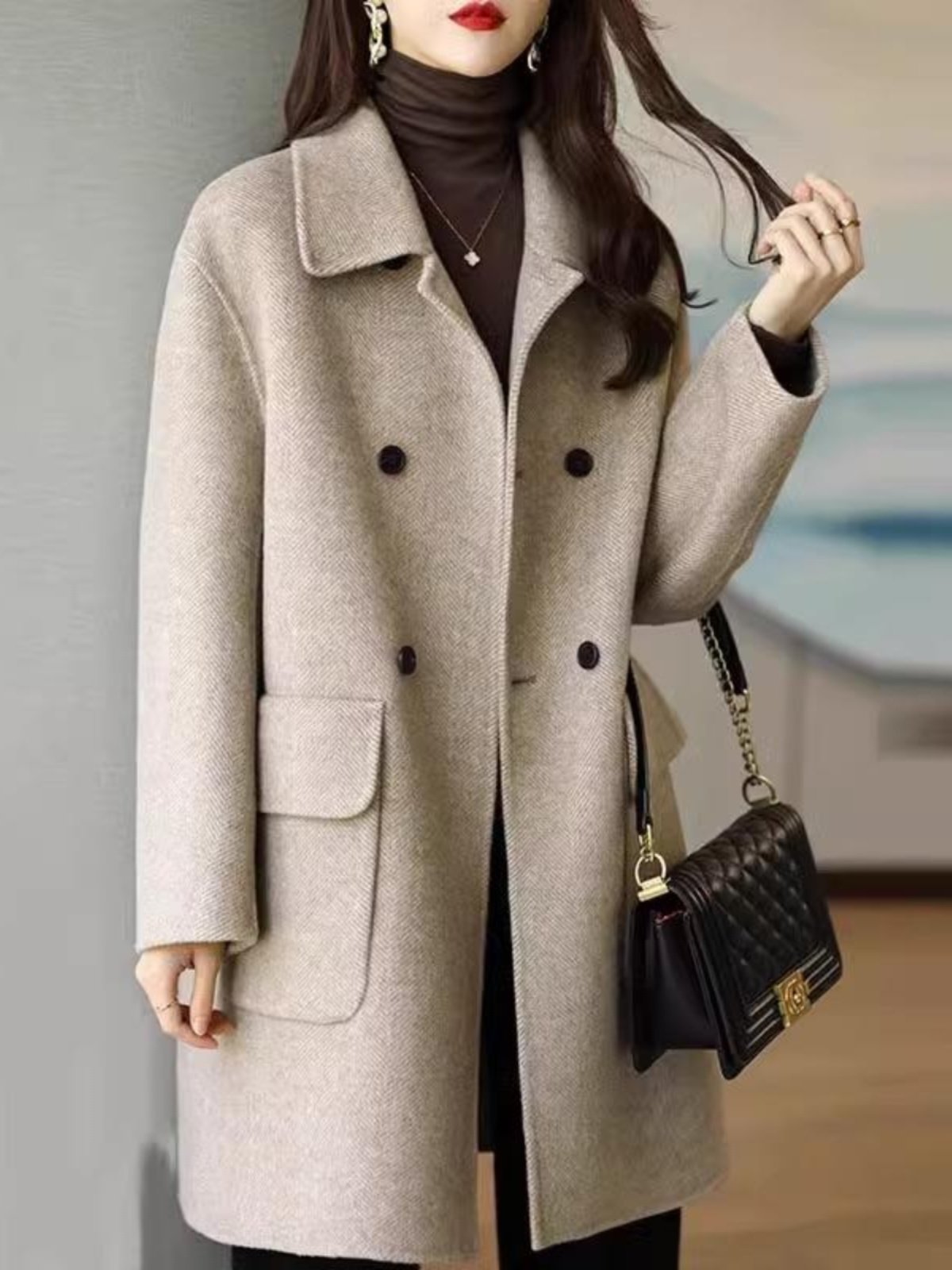 高级感加厚双面羊绒呢子外套女秋冬2025新款韩版宽松中长款大衣女