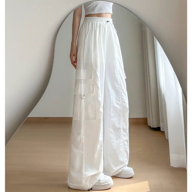 高腰美式速干工装裤女夏季薄款2026新款宽松阔腿裤冰丝伞兵运动裤