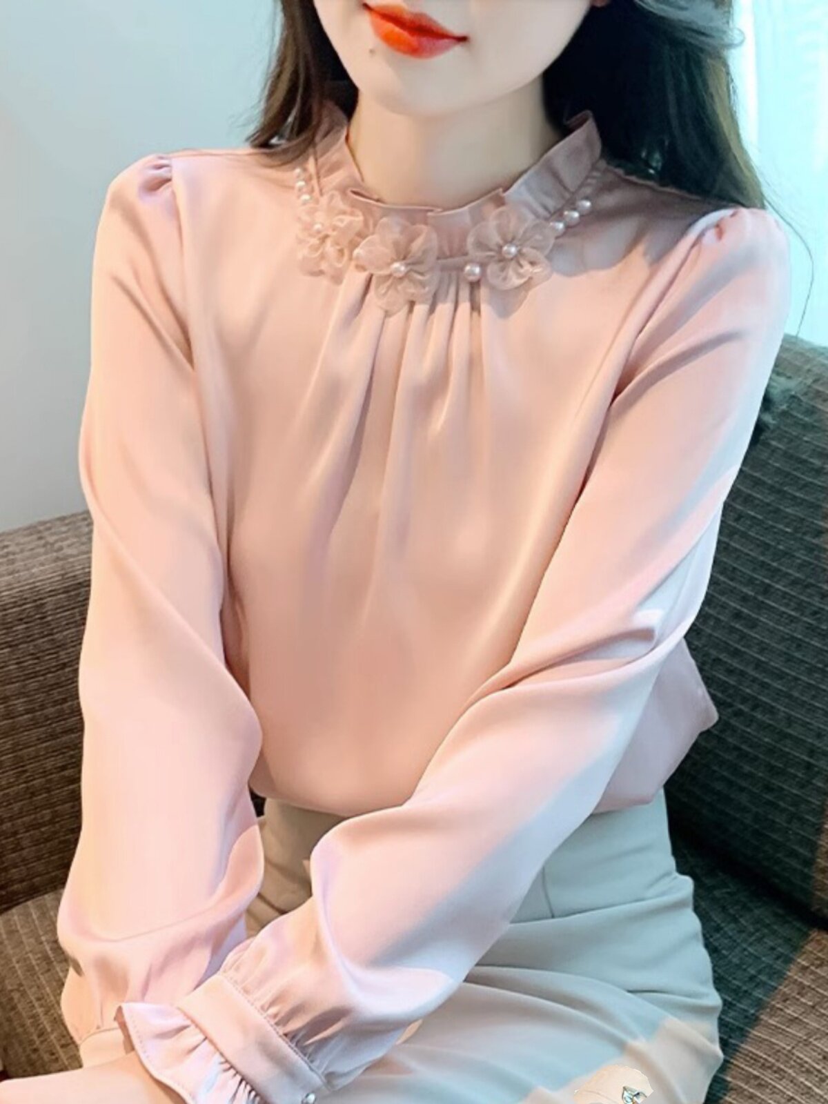 立领法式雪纺衬衫女秋季长袖2025年新款气质减龄优雅小衫女设计感