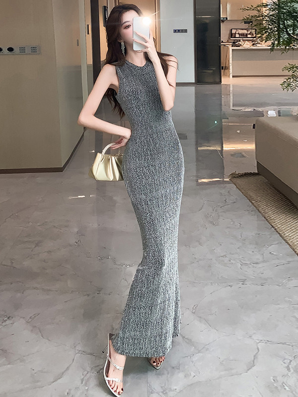 高级感亮片轻奢鱼尾长裙女夏季2025年新款收腰显瘦包臀背心连衣裙