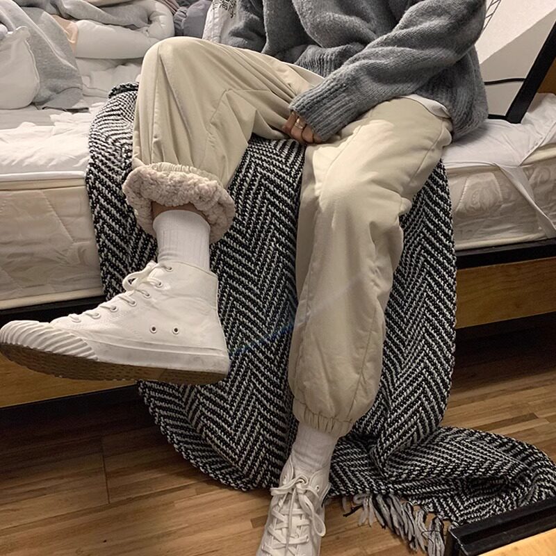 特厚羊羔绒棉裤子女冬季2025新款小个子加绒加厚羽绒裤女宽松外穿