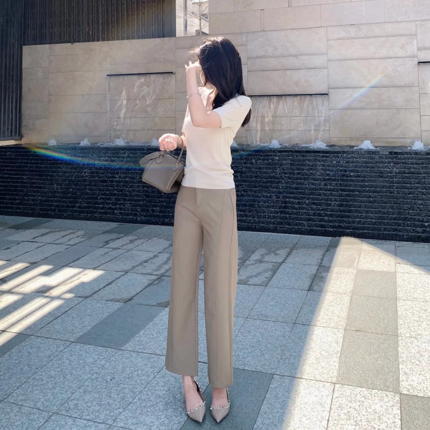 高腰垂感西装裤女春秋薄款2026新款大码直筒休闲九分职业烟管裤女